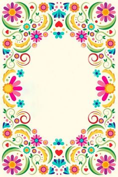 a colorful frame with flowers and hearts on it