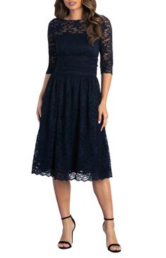 With scalloped lace and beige mesh lining to hide bra straps, you’ll adore this lace cocktail dress. Details on this special occasion midi include a slightly full A-line skirt, lined bodice and skirt, and 3/4 length sleeves. Perfect as a wedding guest dress, semi-formal, or formal party dress. -Material: Self: 89% Nylo Hide Bra Straps, Cocktail Midi Dress, Midi Dress Blue, Lace Cocktail Dress, Semi Formal Dresses, Formal Party Dress, Midi Cocktail Dress, Cocktail Dress Lace, Scalloped Lace