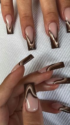 Kardashian Nails, Brown Acrylic Nails, Tips Nails, Aqua Nails, Brown Nails Design, Glow Nails, Unique Acrylic Nails