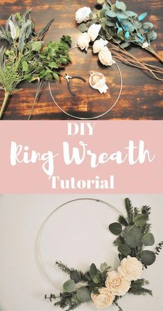 the diy ring wreath is made with flowers and greenery to make it look like an