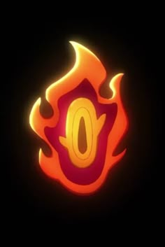 an orange and red fire with the letter o on it