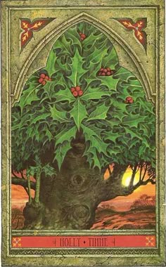 an old book cover with a tree in the middle