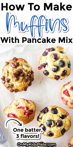 Muffins from overhead on parchment paper. Blueberry Pancake Mix Recipes, Muffins From Bisquick, Pancake From Muffin Mix Recipes, Muffin Tin Pancakes Bisquick, Mini Muffins Using Pancake Batter, Pancake Muffins With Bisquick, Pancake Muffin Mix Recipe, Pancakes Out Of Muffin Mix Easy, Muffin Mix Into Pancakes