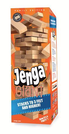 an orange box filled with wooden blocks