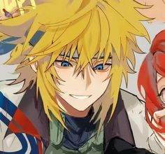 two anime characters with blonde hair and blue eyes