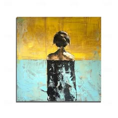 a painting of a woman's back in blue and yellow