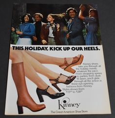 1977 Print Ad Fashion Style Ladies Long Legs Heels Kinney American Shoe Store | eBay 60s Photoshoot, 1977 Fashion, 1970s Shoes, 1960s Shoes, 1970 Fashion, 1980s Nostalgia, Retro Lifestyle, 70’s Aesthetic, Century Shoes