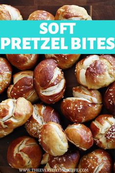 soft pretzel bites in a basket with text overlay