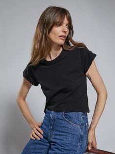 The perfect organic cotton tee with a cropped, boxy cut. Boxy Cotton Cropped Shirt For Everyday, Boxy Fit Cotton Cropped Shirt For Everyday, Black Boxy Cropped T-shirt With Crew Neck, Black Relaxed Fit Muscle Tee For Everyday, Black Loose Fit Cropped Cotton T-shirt, Black Boxy Cropped Cotton T-shirt, Boxy Basic Cropped T-shirt For Everyday, Black Boxy Fit Cropped T-shirt, Boxy Fit Cropped T-shirt For Everyday