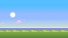 an image of a game scene with the sun in the sky and grass on the ground