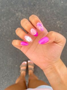 Summer Nails Colorful, Nails Ideas Summer, Pink Nails Almond, Ideas Summer Nails, Short Summer Nails, Summer Nails Summer, Summer Nails 2024, Teen Nails, Cruise Nails