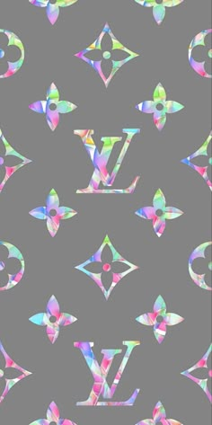 an abstract pattern with the letter v in rainbow colors on a gray background, made up of