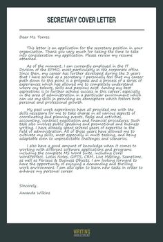 the cover letter for secretary cover letter is shown in black and white, with an image of