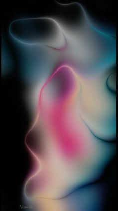 an abstract painting with pink and blue colors on black background, showing the shape of a woman's face