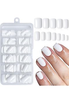 LoveOurHome 240pc White Press on Nails Short Fake Nails Square Glue on Nail Short Acrylic Nails Press ons Nail Tips Full Cover False Nail Women Girls Square Artificial Fingernail with Adhesive Tabs Nail Short, Short Fake Nails, Nails Press, Nails Square, Short Acrylic, Press Ons, Nails Short