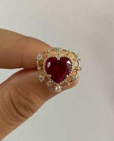 Red Rings Engagement, Natural Stone Ring, Ruby Red Aesthetic, Red Jewelry Aesthetic, Red Engagement Ring, Garnet Heart, Garnet Engagement Ring, Fancy Jewelry Necklace, Red Ring