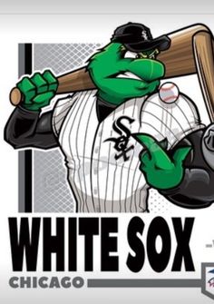 the chicago white sox mascot is holding a baseball bat