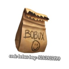 a brown bag with the word robux written on it