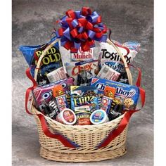 a basket filled with lots of candy and candies