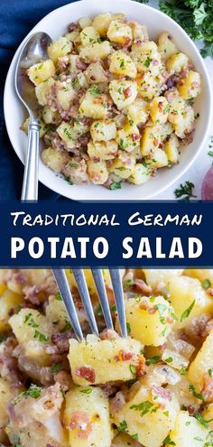 traditional german potato salad in a white bowl