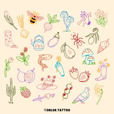 a bunch of different colored drawings on a white background