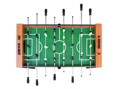 an overhead view of a foosball table top soccer game on a white background