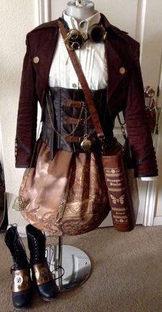 Cottage Core Steampunk, Mechanic Aesthetic Steampunk, Stream Punk Outfits, Ren Faire Steampunk, Aesthetic Steampunk Outfit, Steampunk Aethstetic, Time Traveler Aesthetic Clothes, Steampunk Inventor Outfit