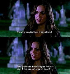 the vampire movie scene with two girls talking to each other in front of tombstones