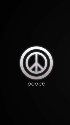 a peace sign is shown in the middle of a black background with white letters on it