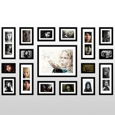 a group of black and white photos hanging on the wall