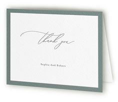 a thank card with the word, thank you in cursive writing on it