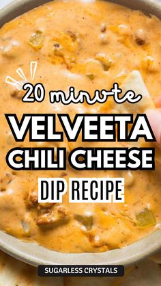 Craving a delicious snack or appetizer that is both simple and satisfying? Look no further! This Velveeta Chili Cheese Dip recipe requires only 4 ingredients and a few minutes of your time. The combination of creamy Velveeta cheese, tangy chili, and crunchy chips is guaranteed to impress your friends and family at your next get-together. Velveeta Chili Cheese Dip, Fancy Cheese Platter, Velveeta Dip, Easy Entertaining Food, Chili Cheese Dip Recipes, Velveeta Cheese Dip, Velveeta Recipes, Chili Cheese Dip, Cheese Dip Recipe