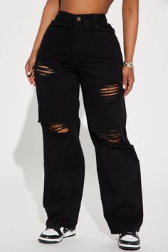 Available In Black. Wide Leg Jeans 11.75" High Rise 5 Pocket Distressed 30.5" Inseam Non Stretch Disclaimer:Due To The Specialized Wash & Distressing Process, Each Garment Is Unique 64% Cotton 33% Polyester 3% Rayon Imported | Whatever You Say Ripped Wide Leg Jean in Black size 16 Plus by Fashion Nova Black Wide Leg Jeans, Bath Stuff, Goth Clothing, Black Ripped Jeans, Sweater Jumpsuit, Fashion Nova Jeans, Girl Stuff, Birthday Outfit, Ripped Jeans