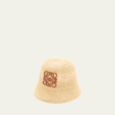 Loewe raffia bucket hat with Anagram appliqué Round crown Downturned brim  Raffia/calf leather/cotton Made in Italy Raffia Bucket Hat, Loewe Anagram, Bergdorf Goodman, Calf Leather, Top Designers, Bucket Hat, Accessories Hats, Tops Designs, In Italy