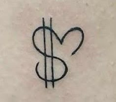 a tattoo with a dollar sign in the shape of a heart