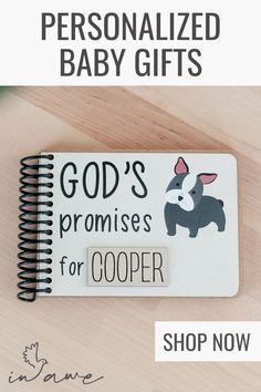 a personalized baby gift is shown with the words god's promises for cooper