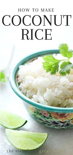 coconut rice in a bowl with cilantro on the side