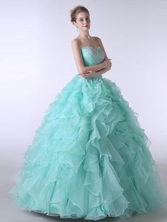 Strapless Turquoise Formal Quinceanera Ball Gown Dress Poofy Ball Gowns, Green Ball Gown, Ball Gown Dress, Quinceanera Dresses Blue, Blue Ball Gowns, Ruffle Beading, Gown Plus Size, Quinceanera Dress, Ball Gowns Evening