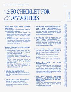 the checklist for oppwriters is shown in blue and white, with words on