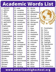 the american english school's list of words for students to use in their writing