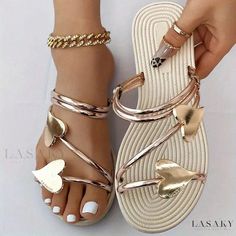 Lasaky - Luxurious Non-Friction Sandals for Adult Females Gold Open Toe Synthetic Flip Flops, Spring Synthetic Gold Flip Flops, Spring Gold Synthetic Flip Flops, Gold Adjustable Synthetic Sandals, Adjustable Gold Synthetic Sandals, Gold Synthetic Slip-on Sandals, Gold Slip-on Synthetic Sandals, Non Slip Shoes, Fancy Sandals