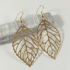 Gold Tone Sheet Metal Silver Leaf Dangle Earrings Brand New Still In Package Worn Only For Photo 2 1/2" Drop Woman Accessories, Metal Leaves, H Style, Metal Earrings, Sheet Metal, Silver Leaf, Powerful Women, New Color, Gold Metal