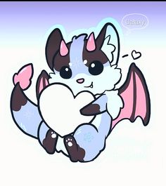 a cute little cat holding a heart with wings on it's back, in the air