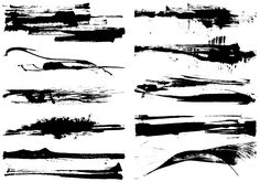 black and white ink strokes on paper, each with different shapes or sizes to be used for