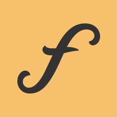 the letter f is made up of black letters on a yellow background with an orange border