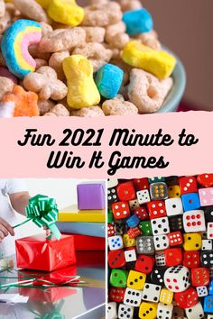 fun games for kids to play on the table with text overlay that reads fun 2021 minute to win it games