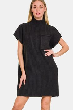 Zenana Short Sleeve Sweater Mini Dress - MOD&SOUL - Contemporary Women's Clothing Black Dress With Sweater, Dress With Sweater Over It, Dress With Sweater, Sweater Dresses For Women, Mock Neck Short Sleeve, Weekend Fashion, Mock Neck Sweater Dress, Sweater Mini Dress, Practical Fashion