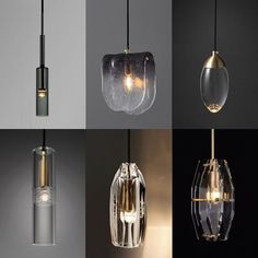 four different types of lights hanging from the ceiling