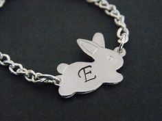 Silver Bracelet, Rabbit Bracelet, Initial Bracelet, Bunny Bracelet, Silver, Personalized, Bunny Char Bunny Bracelet, Bunny Pendant, Rabbit Necklace, Bunny Necklace, Rabbit Pendant, Gray Necklace, Bracelet Initial, Personalized Bunny, Tiny Bunny