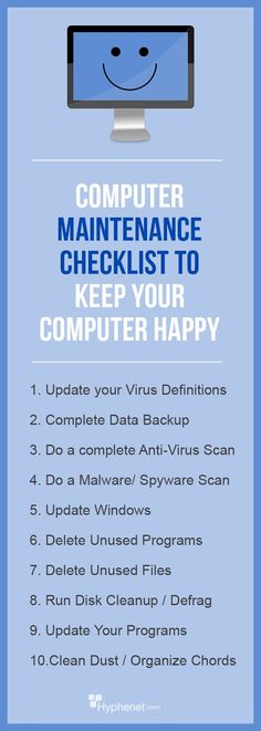 computer maintenance checklist with the words computer happy on it and an image of a smiling face